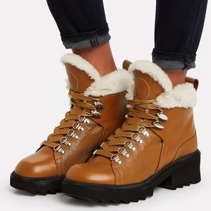 NEW/ UNWORN Chloé Bella Shearling-lined Lizard-effect Leather Ankle Boots